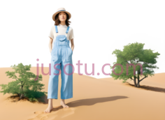女孩,休闲,白色上衣, 蓝色背带裤PNG
