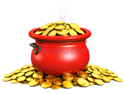 金罐,金币,卡通,红色,金色, PNG