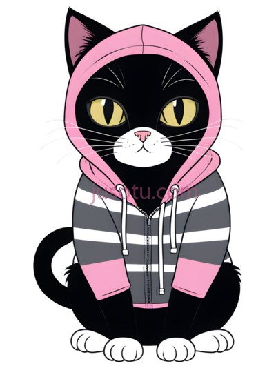 猫,卡通,黑色,粉色,白色, PNG