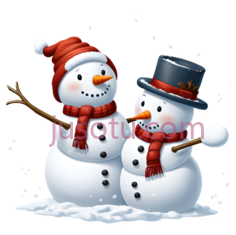 雪人,卡通,白色身体, 红色围巾,帽子PNG