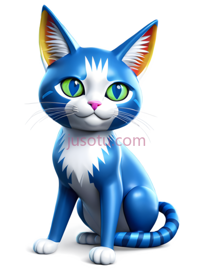 卡通猫,3D动画,蓝色,白色, PNG