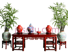 桌子,花瓶,茶壶,传统中式,红色,蓝色,白色PNG