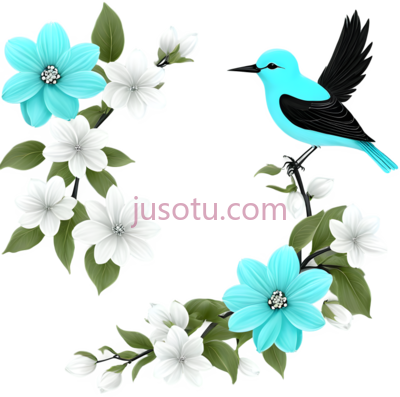 鸟,花朵,卡通,蓝色,白色, PNG