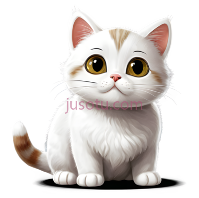 小猫,卡通,白色带棕色斑点, PNG