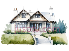 房屋,水彩画,绿色,白色PNG