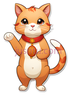 招财猫,卡通,橙色, PNG