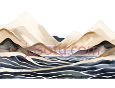 山脉,水墨画,白色,米色,棕色PNG