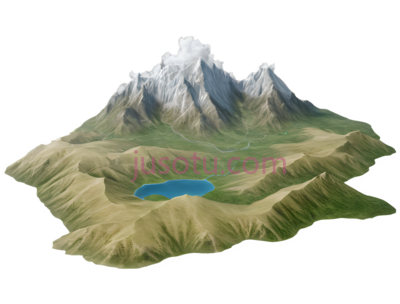 山脉,3D渲染,绿色,蓝色,白色, PNG