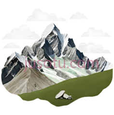 雪山,插画,白色,灰色,绿色PNG
