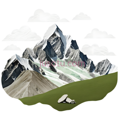 雪山,插画,白色,灰色,绿色, PNG