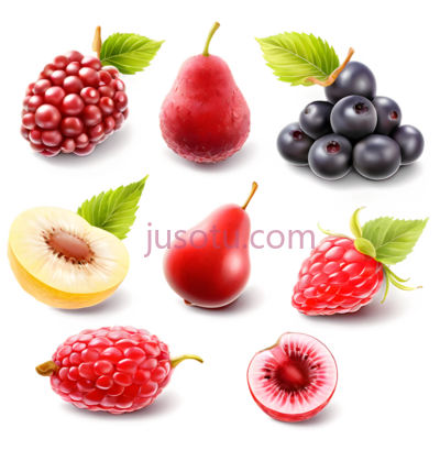 覆盆子,梨,葡萄,桃子,草莓,树莓,插画,红色, PNG