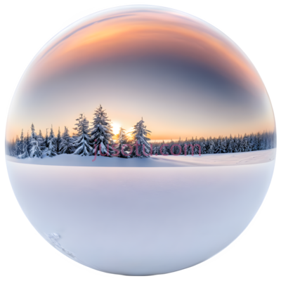 雪地森林,球形全景,白色, 绿色, 橙色, PNG