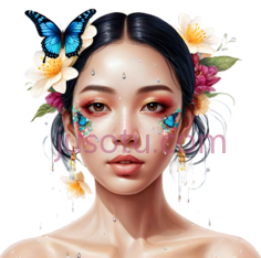 花朵,蝴蝶,插画,蓝色,黄色,粉色PNG