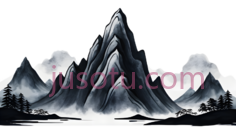山峰,水墨画,黑白PNG