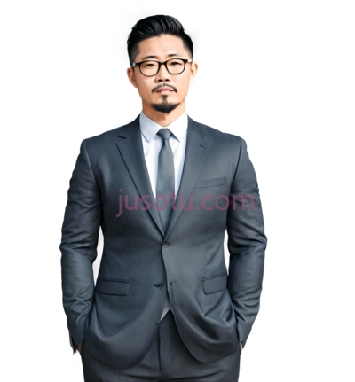 男人,商务休闲,深灰色西装, 浅蓝色领带, PNG