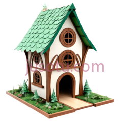 小屋,卡通,绿色屋顶, 白色墙壁PNG