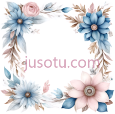 花朵,叶子,插画,蓝色,粉色PNG