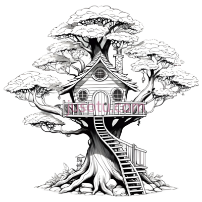 树屋,插画,黑白, PNG