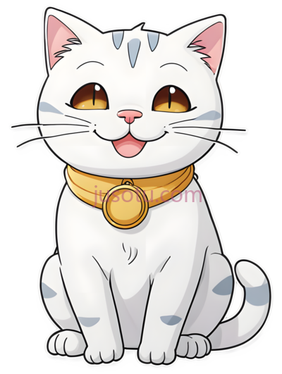 猫,卡通,白色带蓝色斑点, PNG