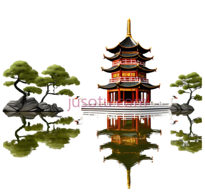 大雁塔,湖泊,镜像, PNG