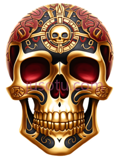 骷髅,装饰性,金色, 红色PNG