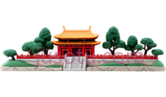 亭子,中式建筑,黄色屋顶, 红色柱子,栏杆PNG