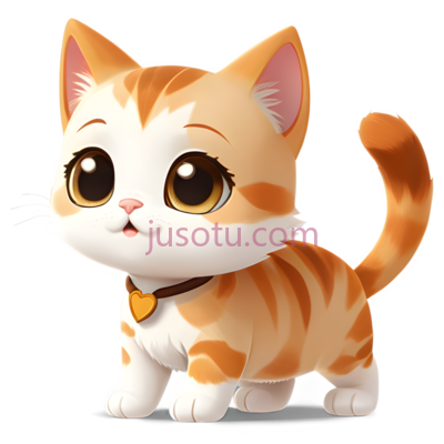 小猫,卡通,橘白相间, PNG