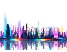 城市天际线,抽象,蓝色,紫色,黄色PNG
