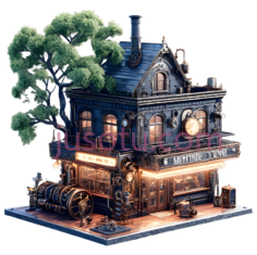 小屋,复古,蓝色PNG