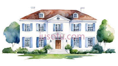 房屋,水彩画,白色,棕色,绿色, PNG