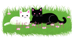 猫,绿草,粉色花PNG