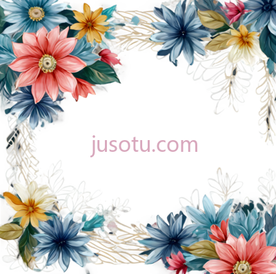 花朵,插画,粉色,蓝色,黄色, PNG