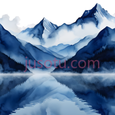 山脉,水彩画,蓝色PNG