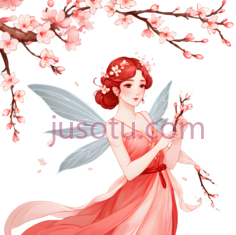 仙女,桃花,春天,红色PNG
