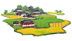 乡村风景,卡通,绿色, 黄色, 白色, 红色PNG