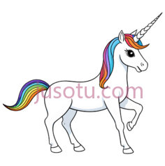 独角兽,卡通,白色身体,彩虹鬃毛,尾巴PNG