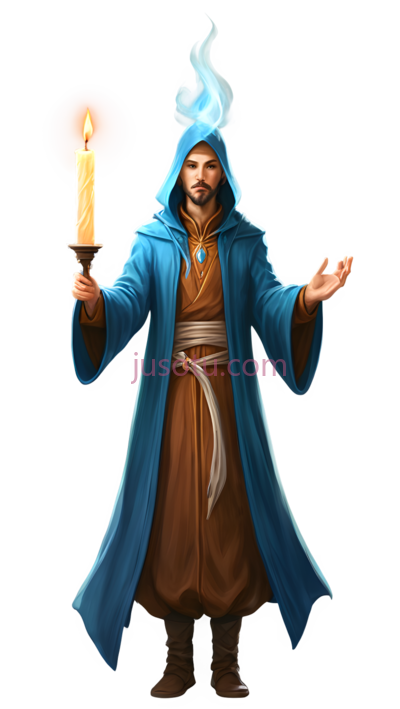 魔法师,神秘,蓝色斗篷,橙色内衬, PNG