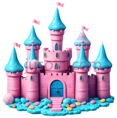 城堡,卡通,粉色,蓝色PNG