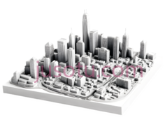 城市建筑群,3D模型,灰色PNG