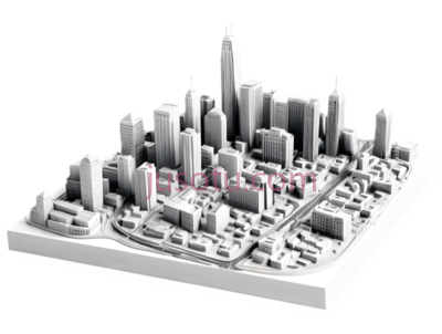 城市建筑群,3D模型,灰色, PNG