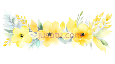 花束,水彩画,黄色,绿色, PNG
