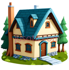 房子,卡通,黄色, 蓝色PNG