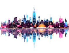 城市天际线,抽象,蓝色, 粉色, 黄色PNG