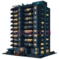 公寓建筑,夜晚PNG