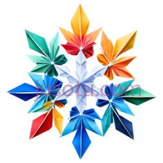 雪花,折纸,红色,橙色,黄色,绿色,蓝色,靛蓝PNG