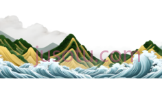 山脉,插画,绿色,黄色,白色PNG