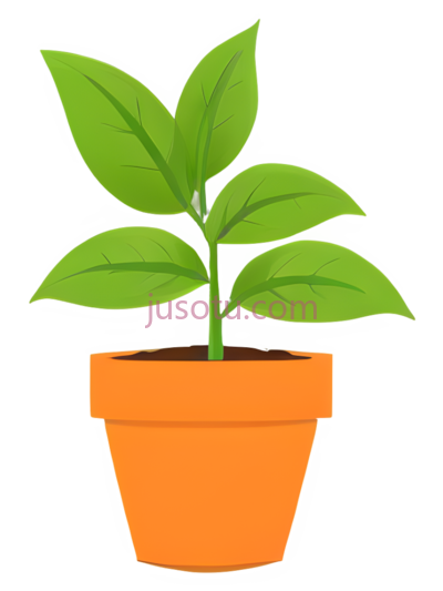 植物,卡通,绿色叶子, 橙色花盆, PNG