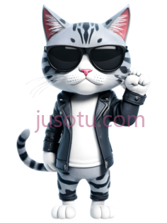 猫,穿着皮夹克,墨镜,灰色,黑色,白色PNG