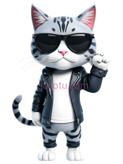 猫,穿着皮夹克,墨镜,灰色,黑色,白色, PNG