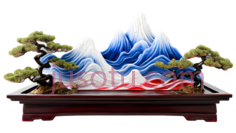 盆景,山水画,蓝色,白色,绿色,红色PNG